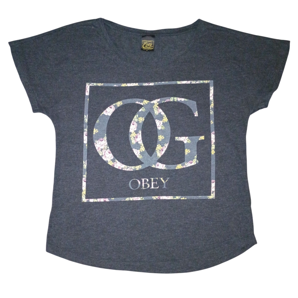Obey Dark Gray Floral Logo Tee